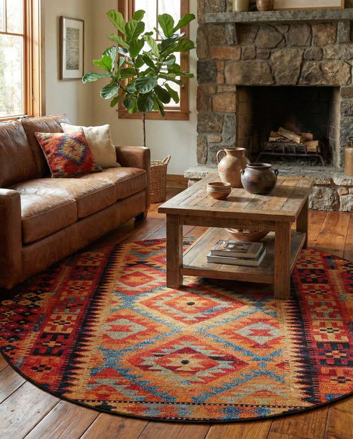 7' 10 x 7' 10 Easy-Clean Tribal Indoor / Outdoor Round Rug