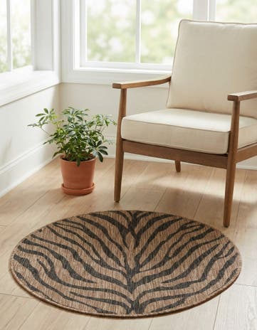 Natural Easy-Clean Safari Indoor / Outdoor Round Rug