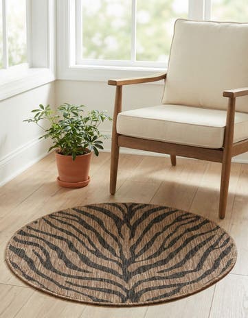 Natural Easy-Clean Safari Indoor / Outdoor Round Rug