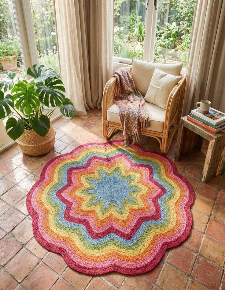 Detail image of 4' 1 x 4' 1 Hand Braided Happy Rugs Jawbreaker Poppy Round