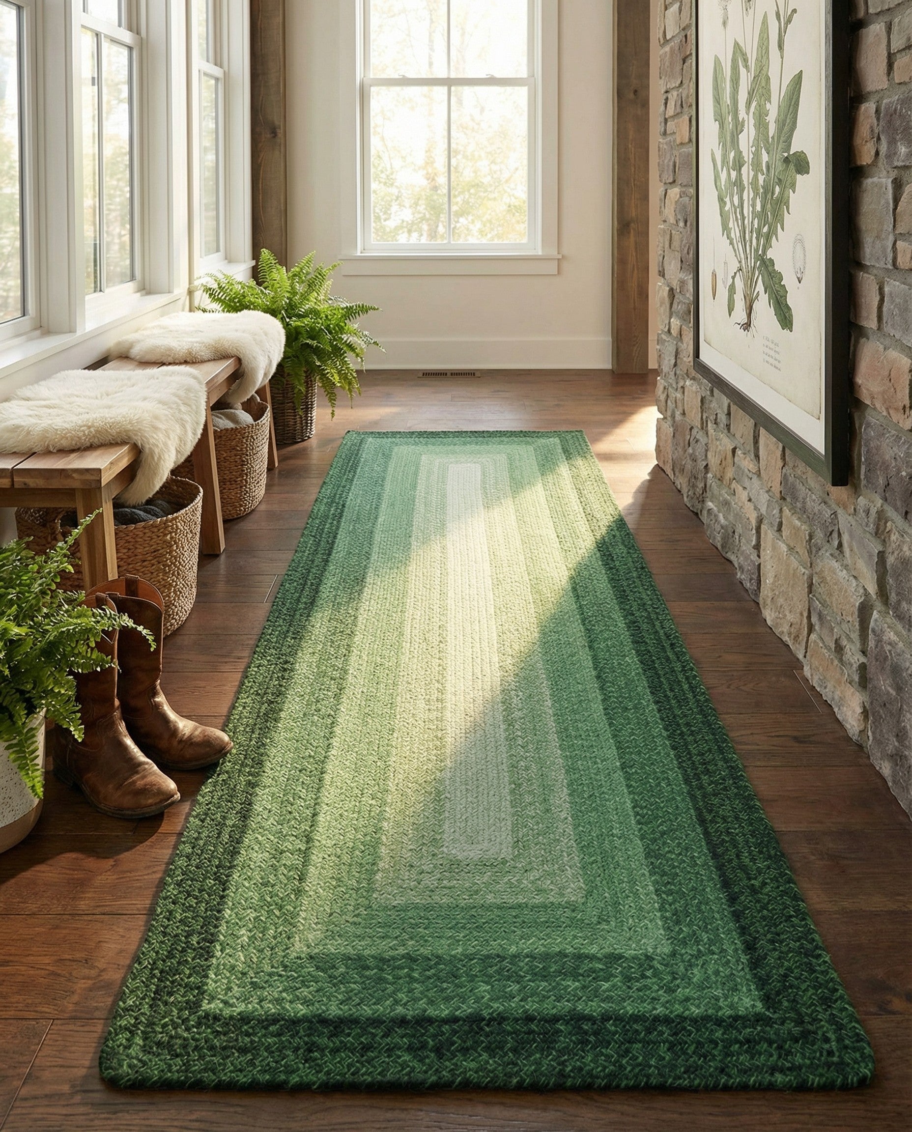 2' 7 x 8' Handmade Hand Braided Wool Runner Rug