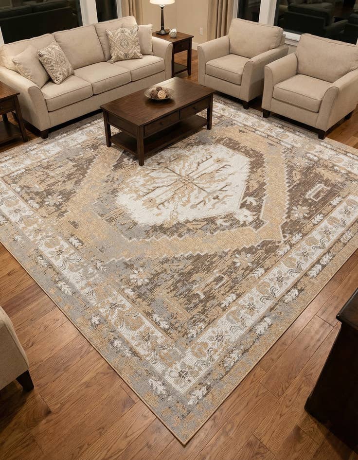 Detail image of 10' x 10'  Washable Traditional Indoor / Outdoor Square Rug