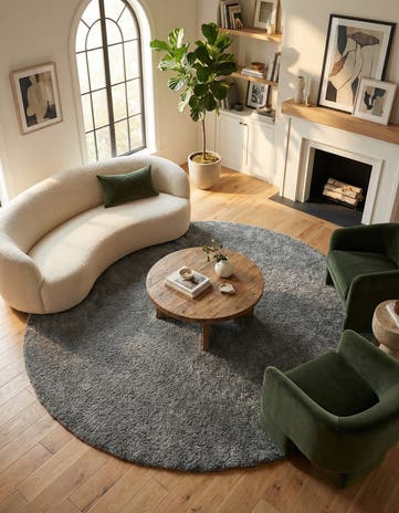Gray Solid Frieze Round Rug
