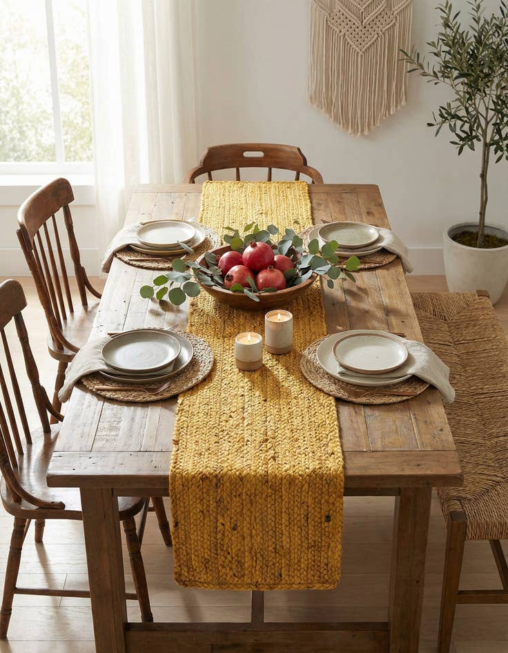Detail image of 1' 2 x 6' 1  Hand Braided Jute Table Runner Rug