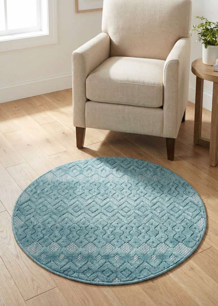 3' x 3' Easy-Clean Trellis Textured Indoor / Outdoor Round Rug