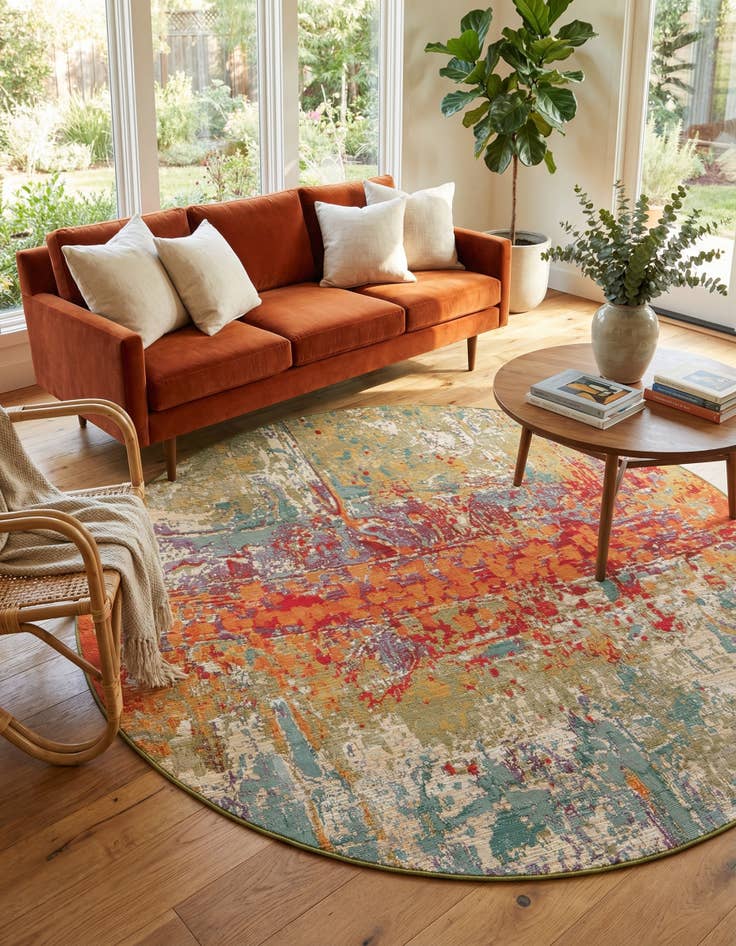 Detail image of 6' x 6' Washable Modern Indoor / Outdoor Round Rug