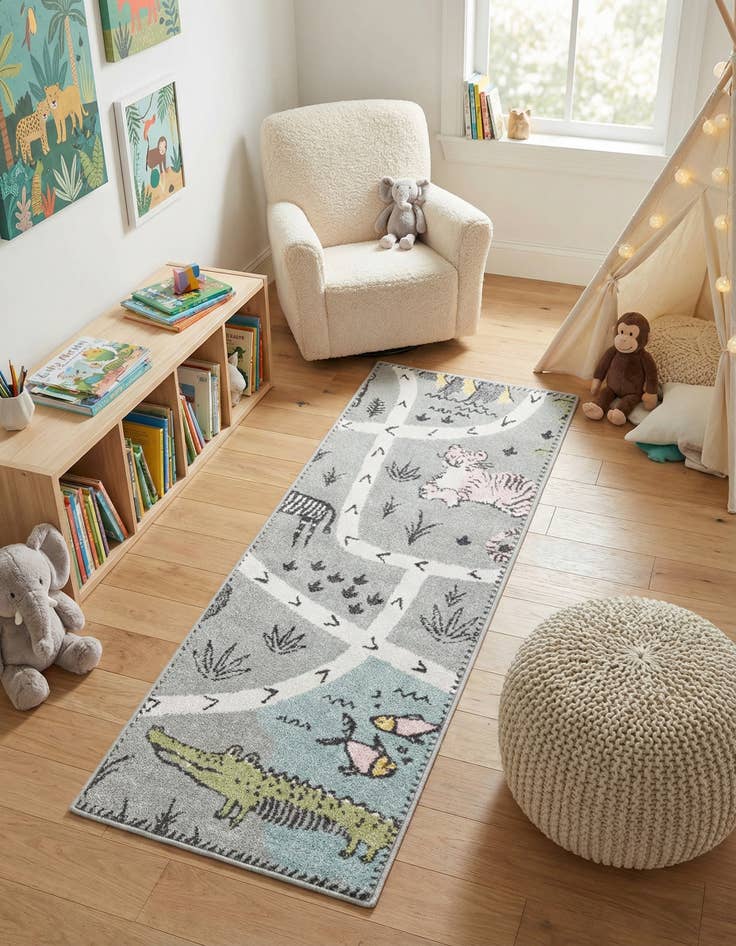 Detail image of 2' x 5' 3 Animals Whimsy Kids Runner Rug