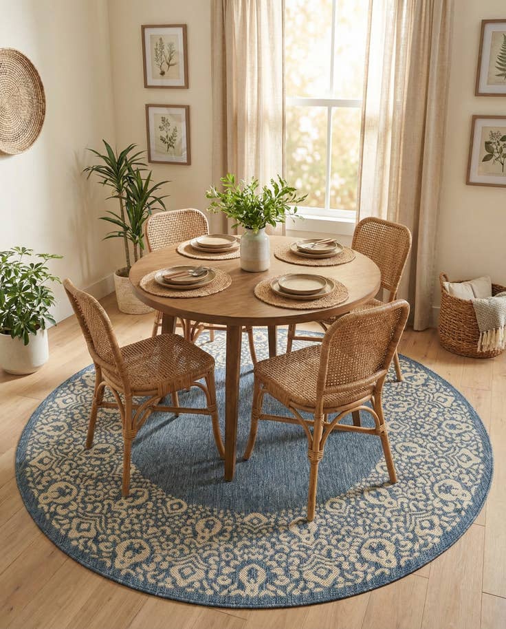 Detail image of 6' x 6' Easy-Clean Border Indoor / Outdoor Round Rug