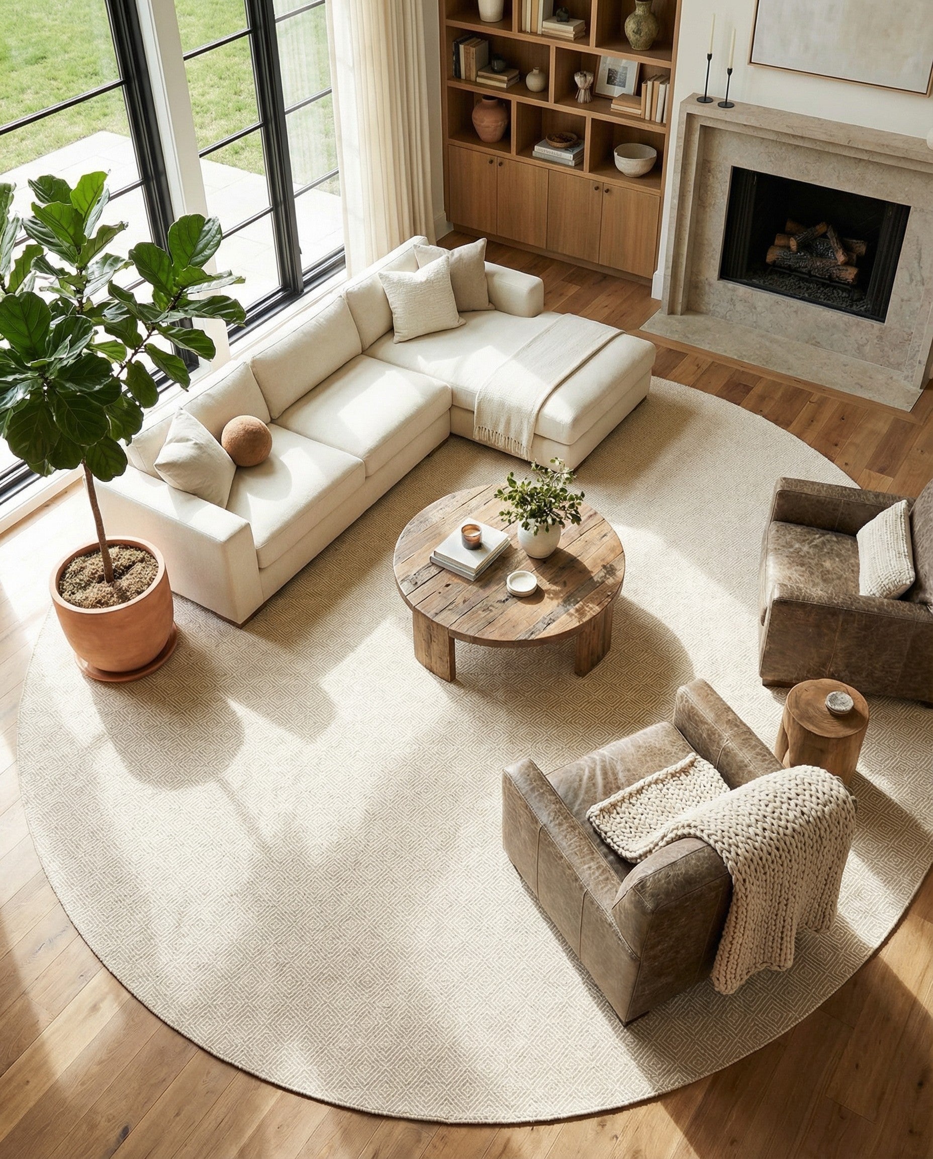 12' x 12' Hand Woven Geo Trellis Flatweave Round Rug
