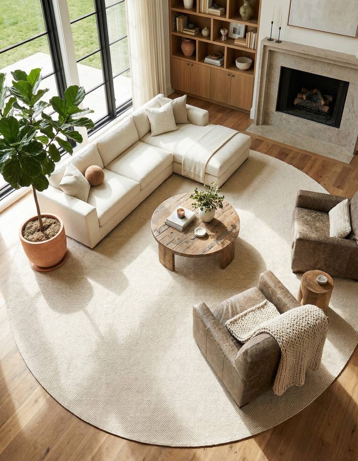 Detail image of 12' x 12'  Hand Woven Geo Trellis Flatweave Round Rug