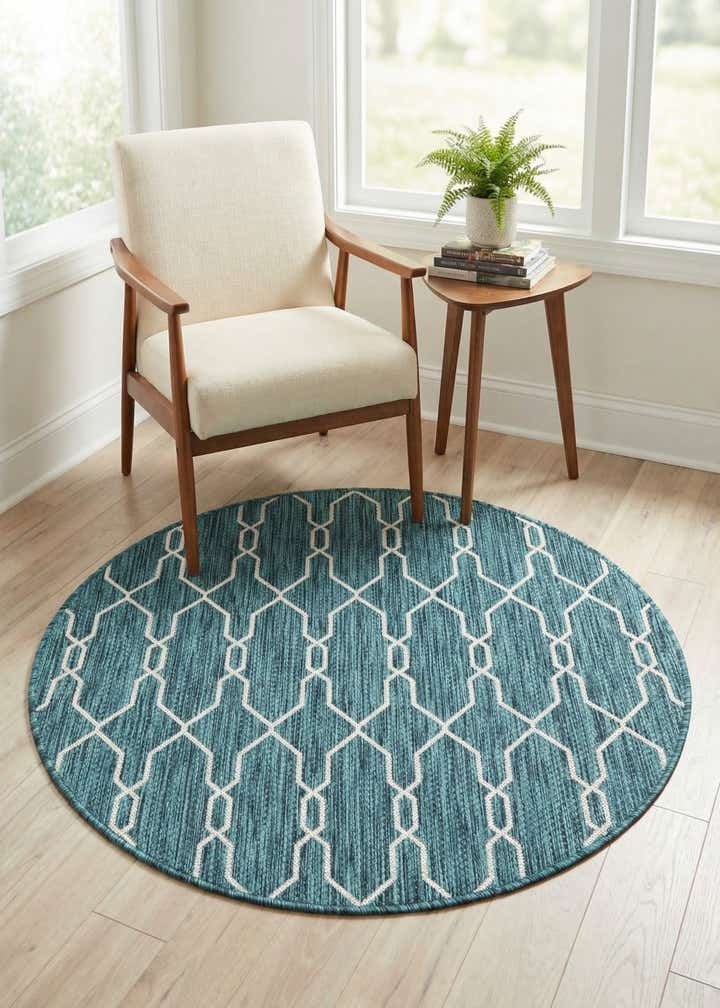 4' x 4' Easy-Clean Trellis Indoor / Outdoor Round Rug