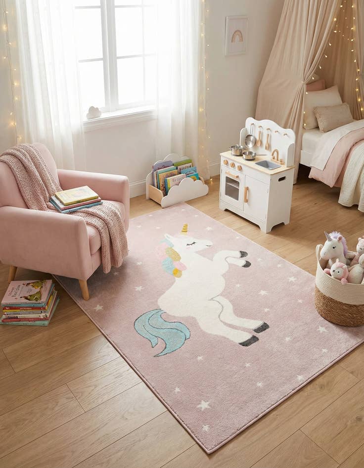 Detail image of 5' 3 x 8' Unicorn Whimsy Kids Rug