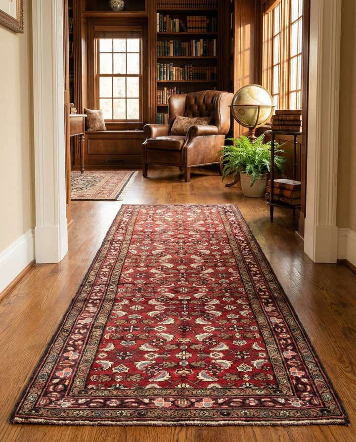 4' 2 x 10' 3 Hand Knotted Hossainabad Persian Wool Runner Rug