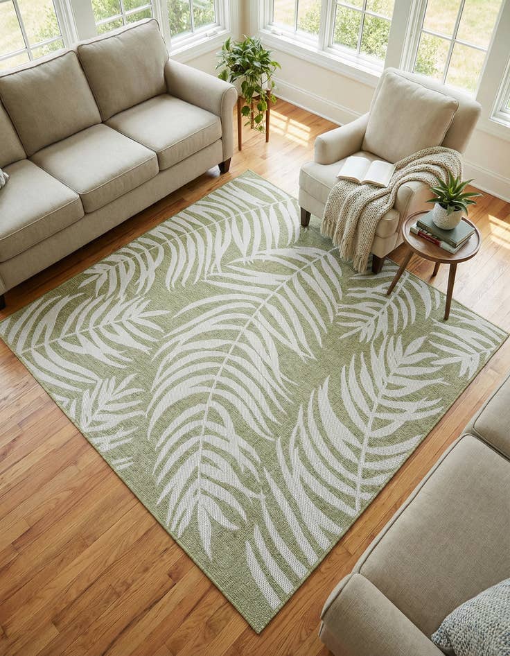 Detail image of 6' x 6' Easy-Clean Botanical Indoor / Outdoor Square Rug