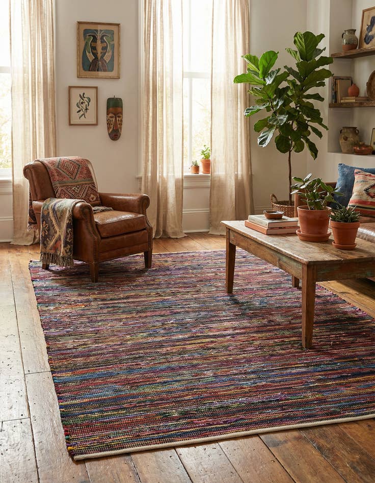 Detail image of 5' 1 x 8'  Hand Woven Chindi Cotton Rug