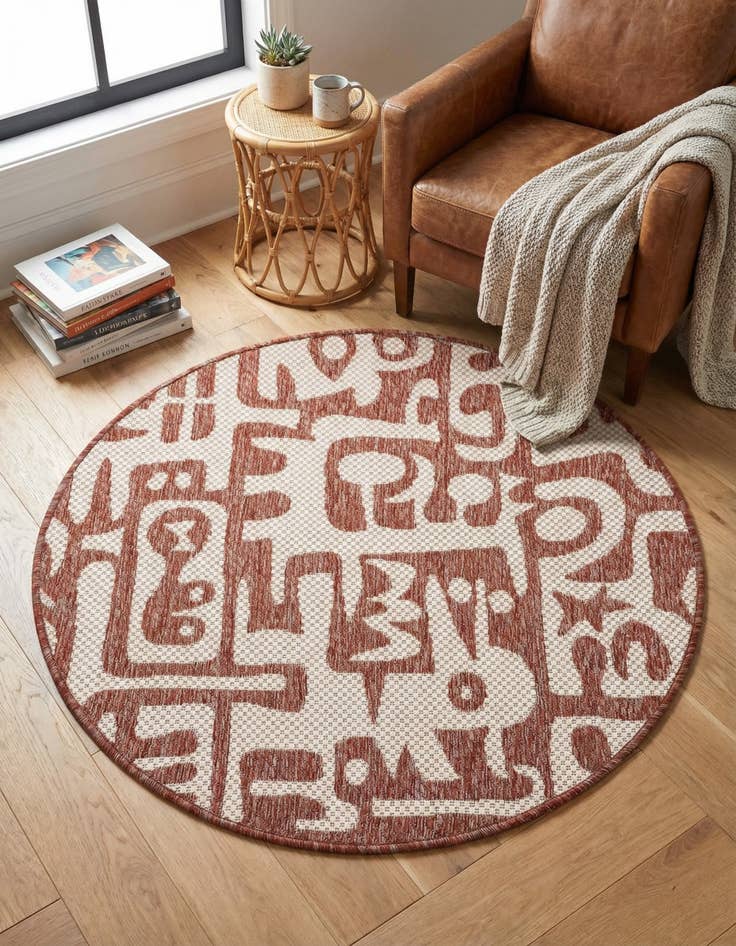 Detail image of 3' x 3' Washable Modern Indoor / Outdoor Round Rug