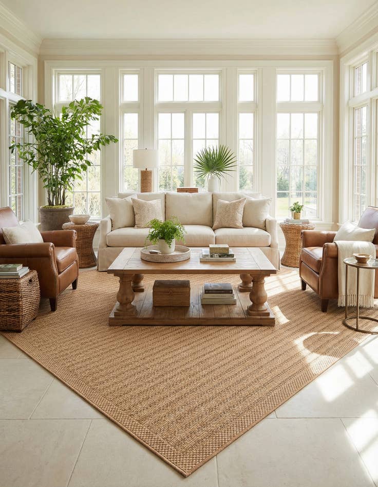 Detail image of 7' 10 x 7' 10 Washable Border Indoor / Outdoor Square Rug