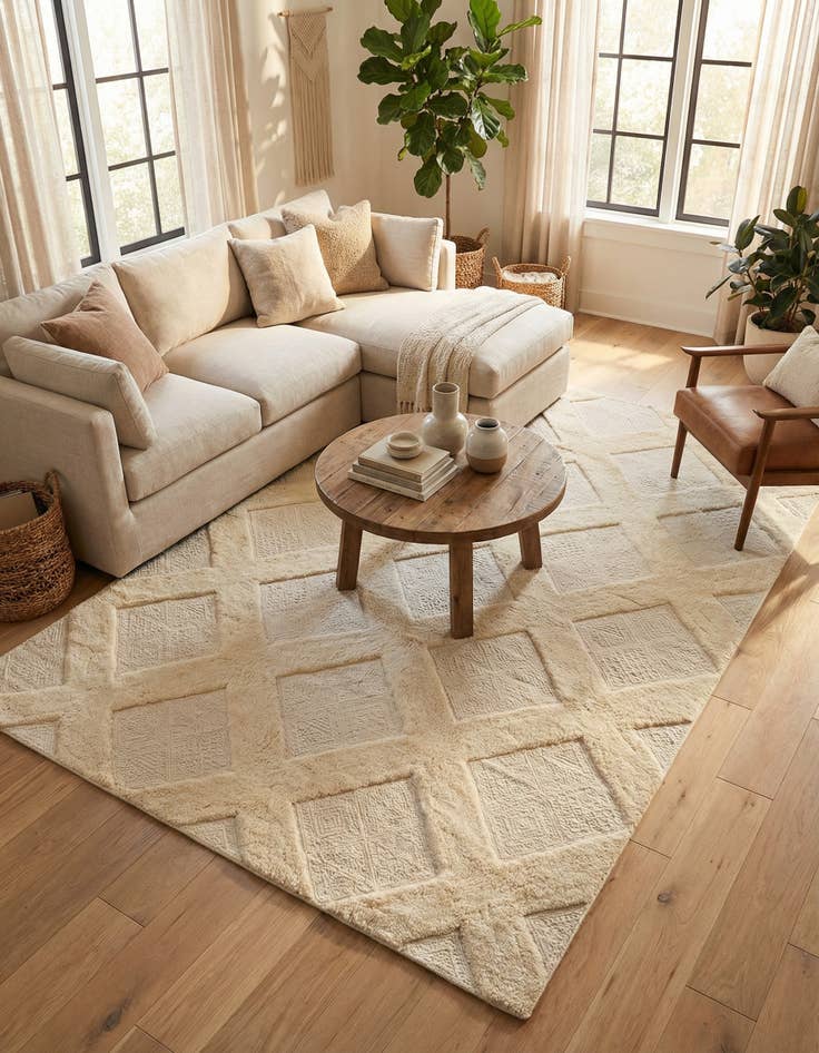 Detail image of 5' 1 x 8' Hand Woven Lattice Wool Rug