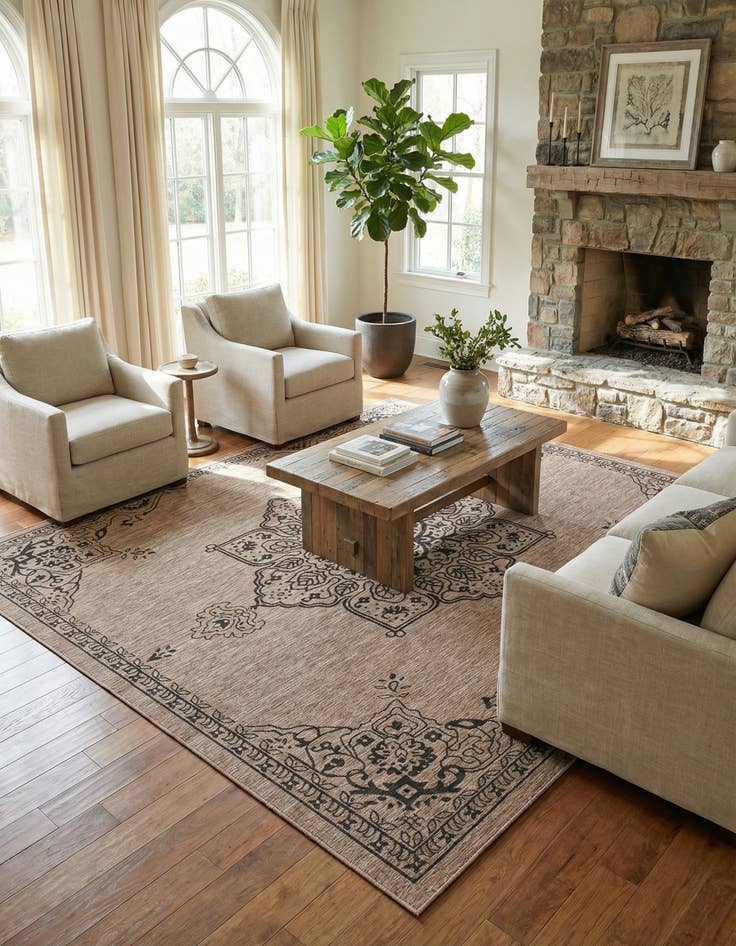 Detail image of 13' x 13' Washable Traditional Indoor / Outdoor Square Rug