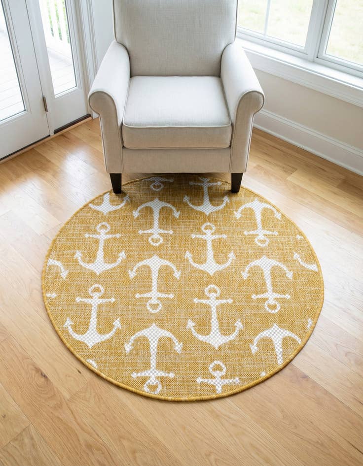 Detail image of 3' x 3'  Washable Coastal Indoor / Outdoor Round Rug