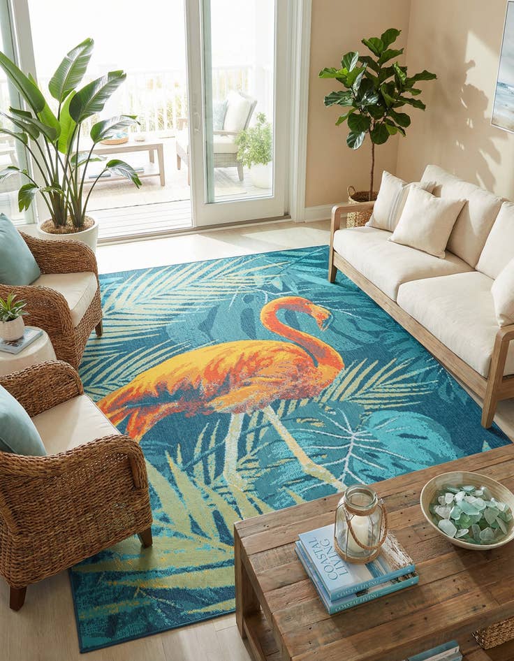 Detail image of 9' x 12' Washable Coastal Indoor / Outdoor Rug