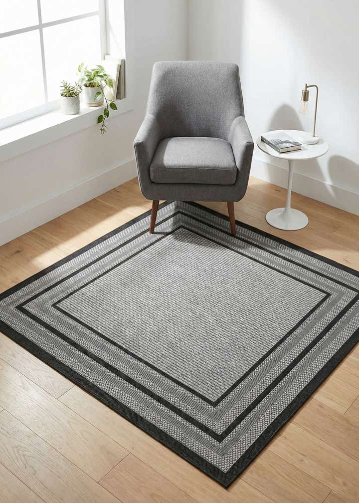 5' 3 x 5' 3 Easy-Clean Border Indoor / Outdoor Square Rug
