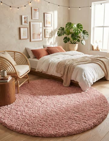 Pink Zermatt Shag Round Rug