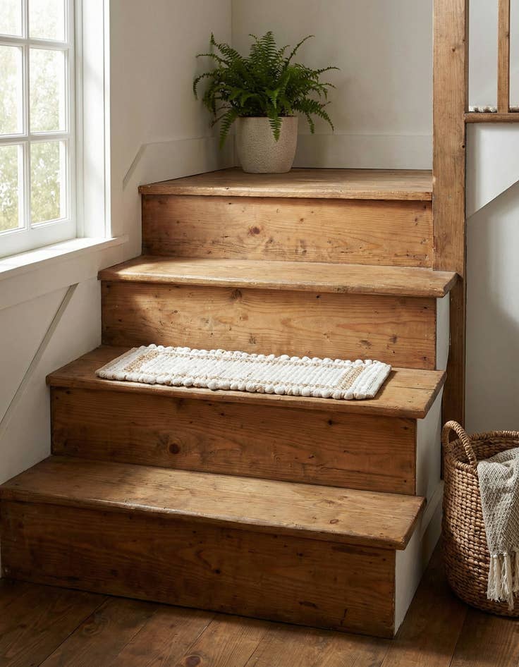 Detail image of 0' 9 x 2' 6  Hand Woven Chindi Jute Stair Rug