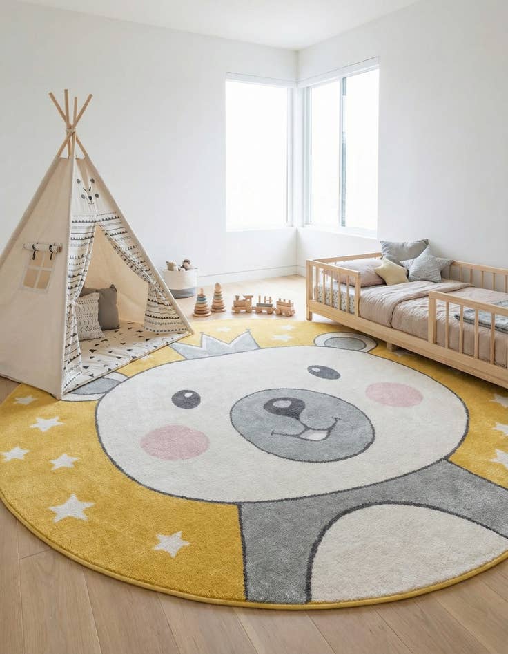 Detail image of 7' 10 x 7' 10 Bear Whimsy Kids Round Rug