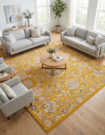 Yellow Gold Blossom Square Rug