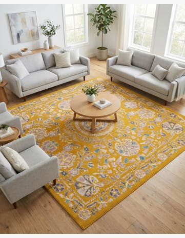 Yellow Gold Blossom Square Rug