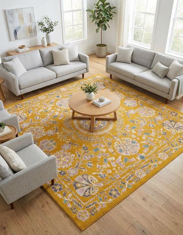 Yellow Gold Blossom Square Rug