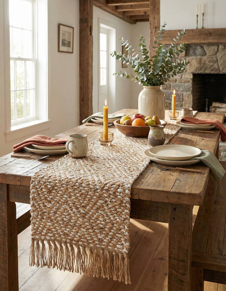 Detail image of 1' 2 x 6' 1  Hand Woven Braided Jute Table Runner Rug