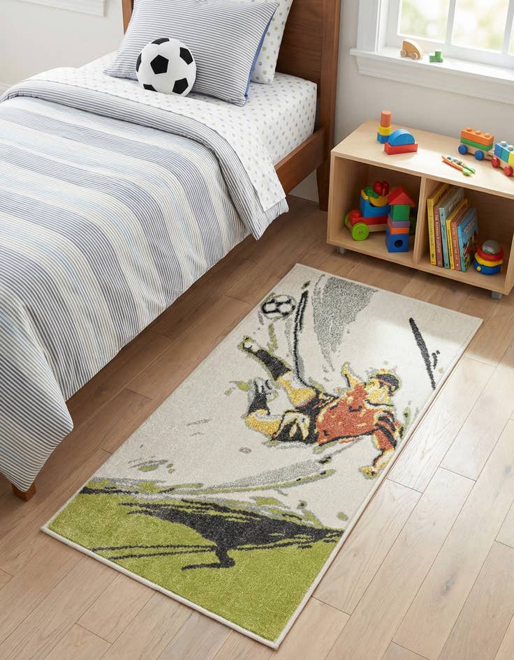 Detail image of 2' 2 x 4' Soccer Player Whimsy Kids Runner Rug