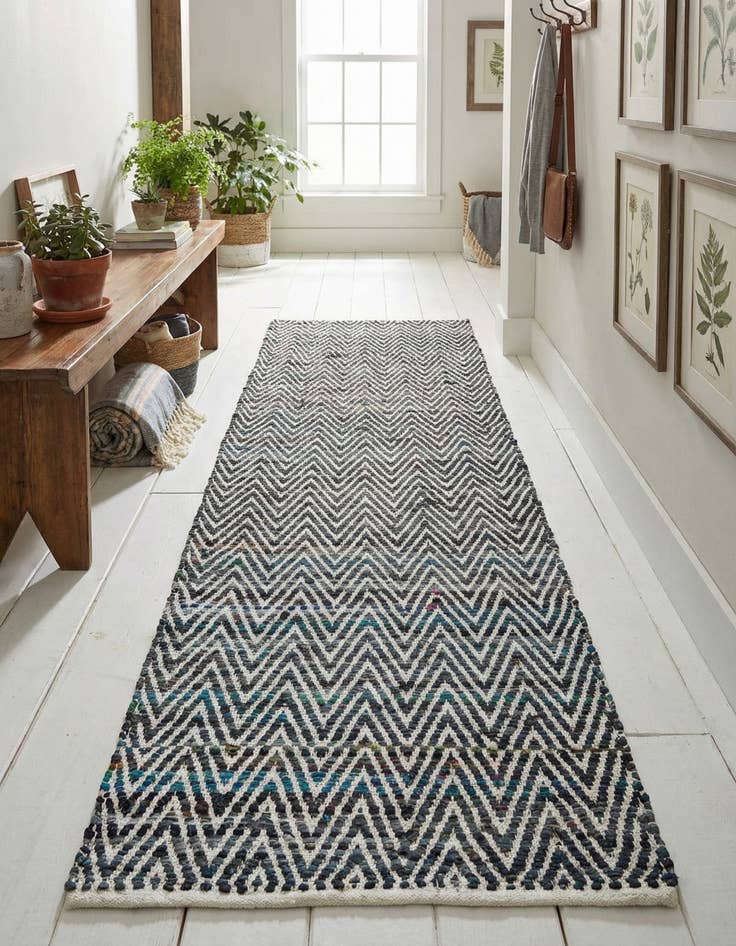 Detail image of 2' 7 x 10'  Hand Woven Chindi Chevron Runner Rug
