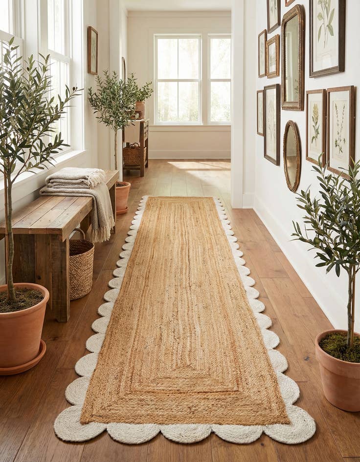 Detail image of 3' 3 x 14' 1  Hand Scallop Braided Jute Runner Rug