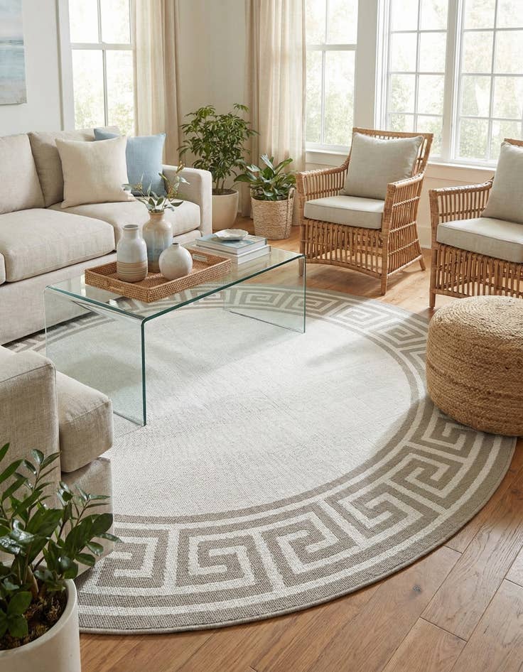 Detail image of 7' x 7' Washable Coastal Indoor / Outdoor Round Rug
