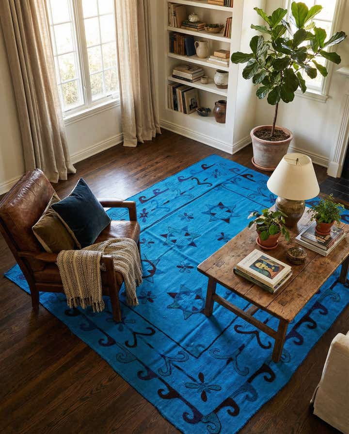 6' x 7' 3 Hand Woven Kilim Suzani Wool Square Rug