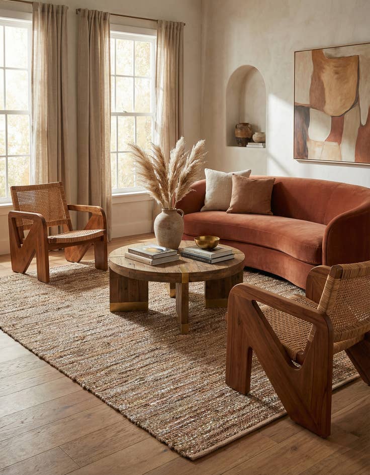 Detail image of 6' 1 x 9'  Hand Woven Leather Metallic Jute Rug