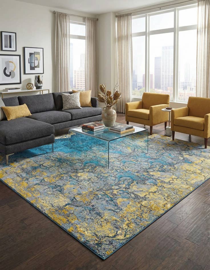 Detail image of 10' x 10'  Washable Modern Indoor / Outdoor Square Rug