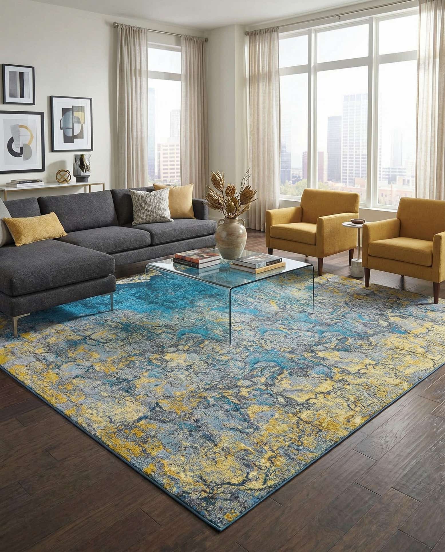 10' x 10' Easy-Clean Modern Indoor / Outdoor Square Rug