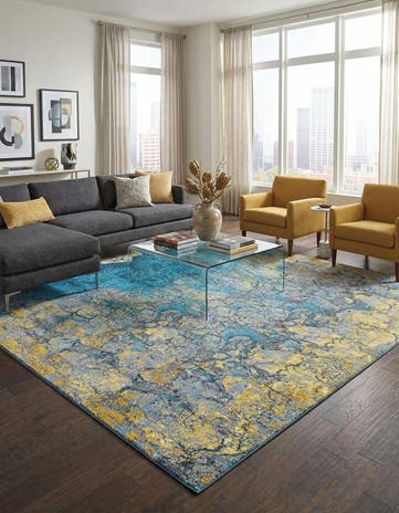 Gradient Blue Easy-Clean Modern Indoor / Outdoor Square Rug