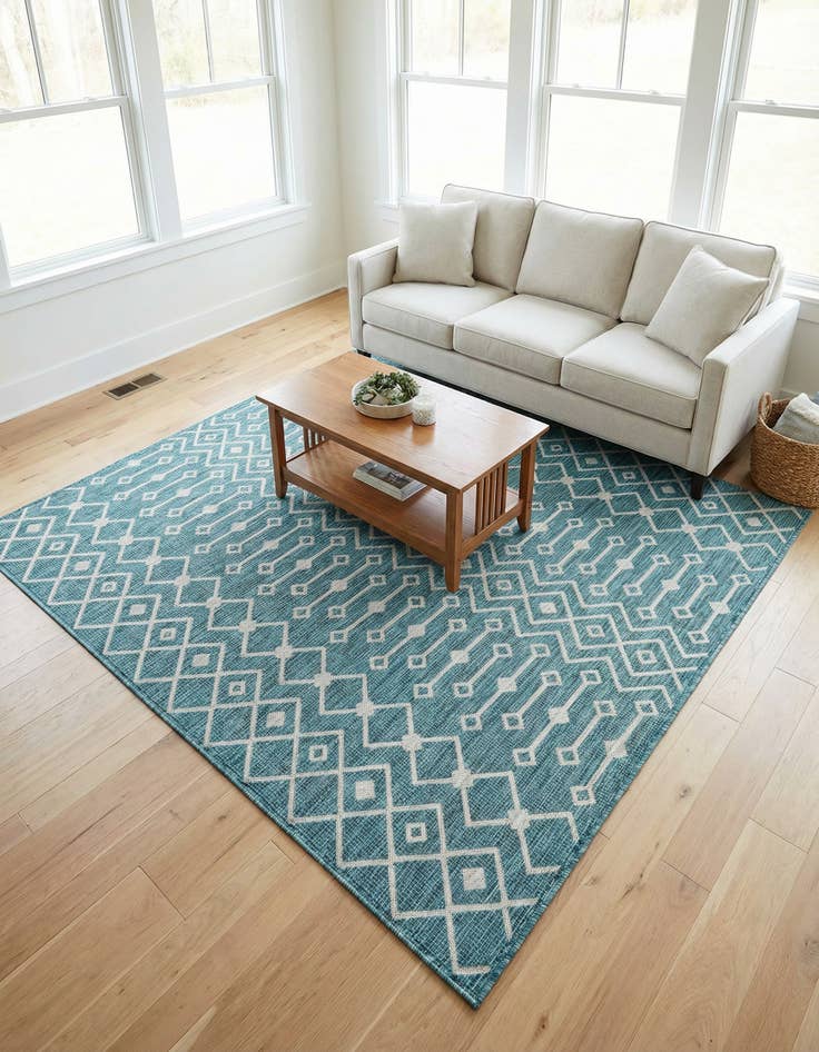 Detail image of 7' 10 x 7' 10 Washable Lattice Indoor / Outdoor Square Rug