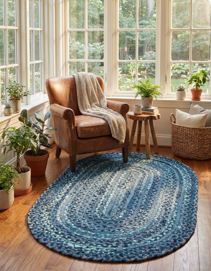 Detail image of 3' 3 x 5' 1  Hand Braided Chindi Oval Rug