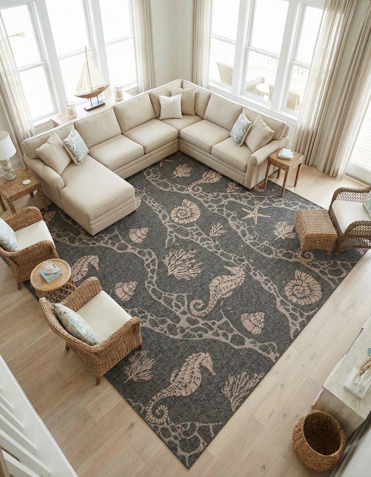 Detail image of 13' x 13'  Washable Coastal Indoor / Outdoor Square Rug