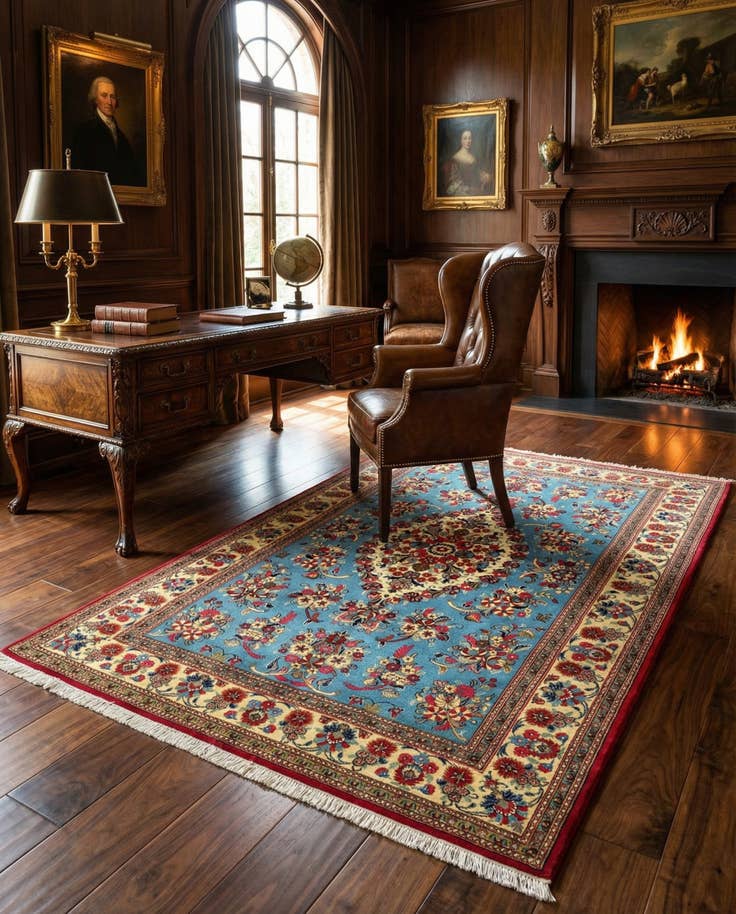 Detail image of 4' 9 x 6' 10 Hand Knotted Qom Persian Rug