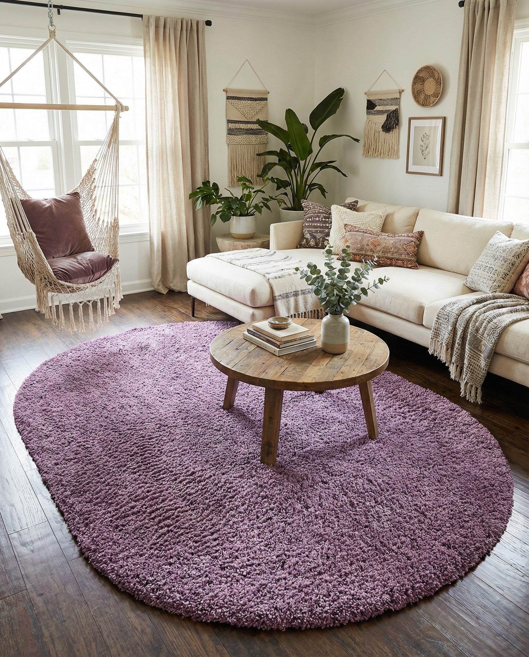 Lilac 7' 10 x 10' Solid Shag Oval Rug | Rugs.com