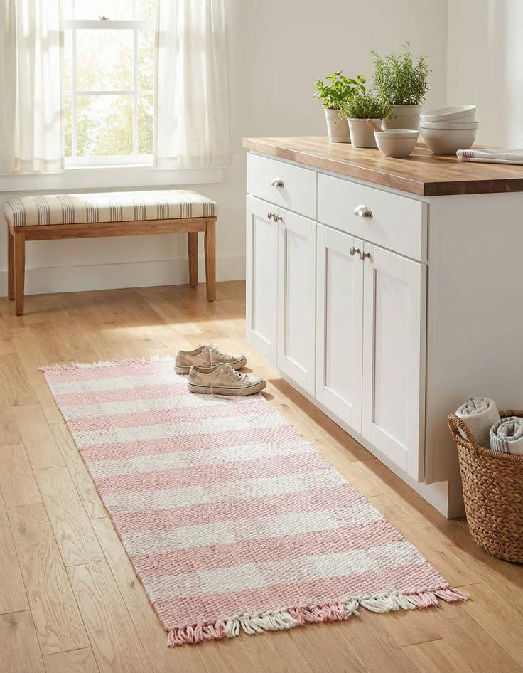 Detail image of 2' x 6' Easy-Clean Eco Plaid Washable Indoor / Outdoor Runner Rug