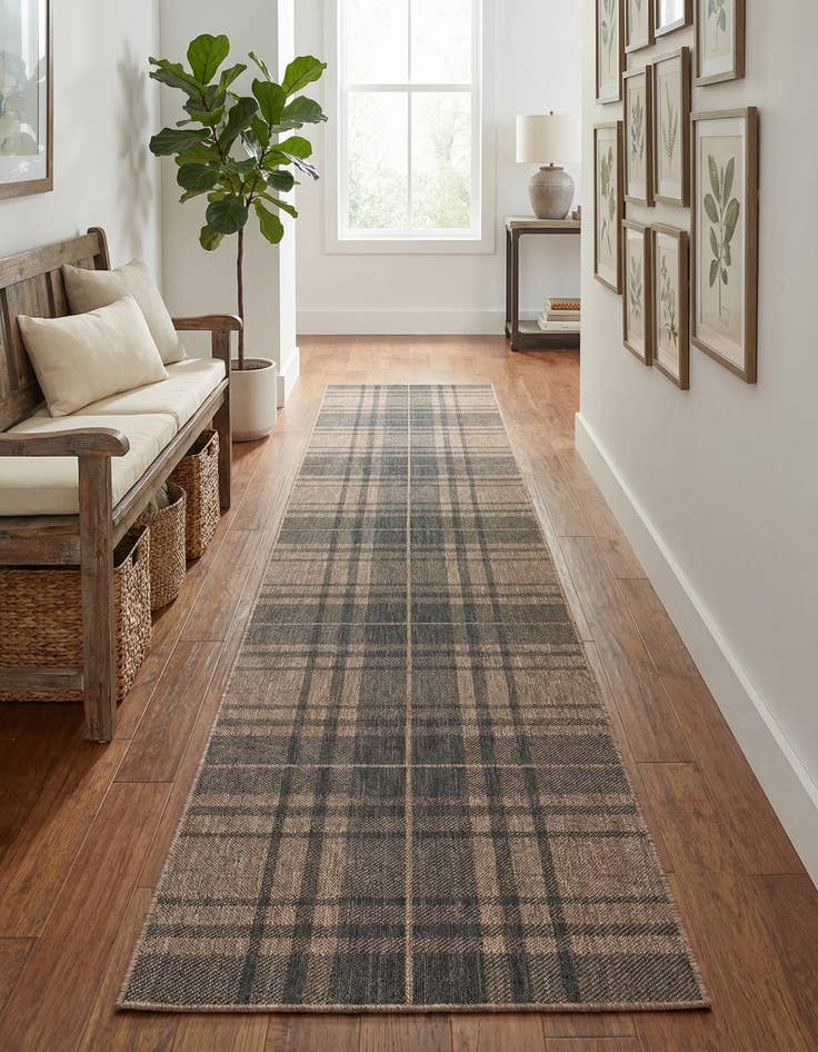 Detail image of 2' 7 x 13'  Washable Checkered Indoor / Outdoor Runner Rug