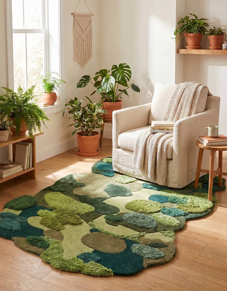 Detail image of 4' 1 x 6' 1 Moss Garden Freeform Rug